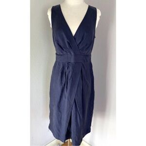 Banana Republic Dress Sleeveless Silk Navy Blue Classic Cinch Waist Size 0P